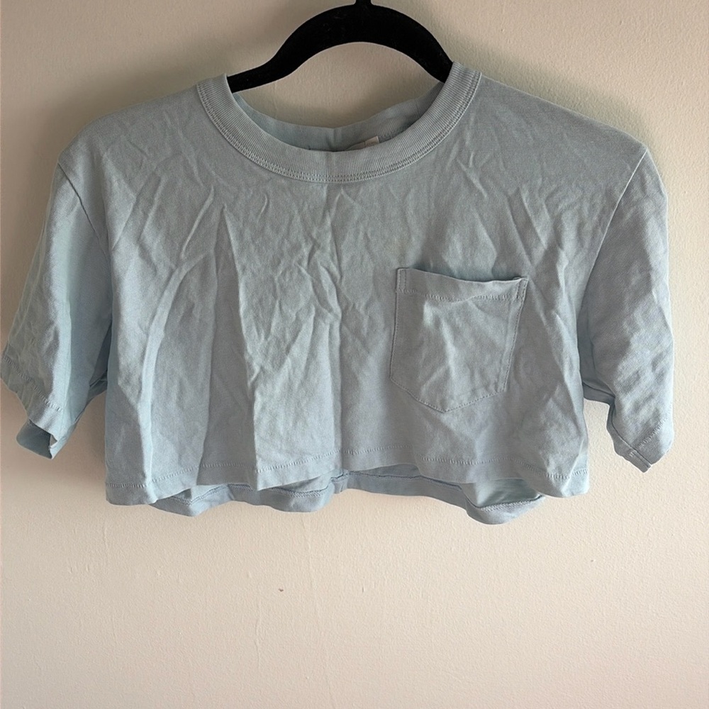 T by Alexander Wang cropped blue t shirt